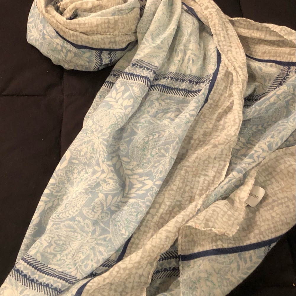 Joy Susan Pale Blue & Cream Floral Border Scarf